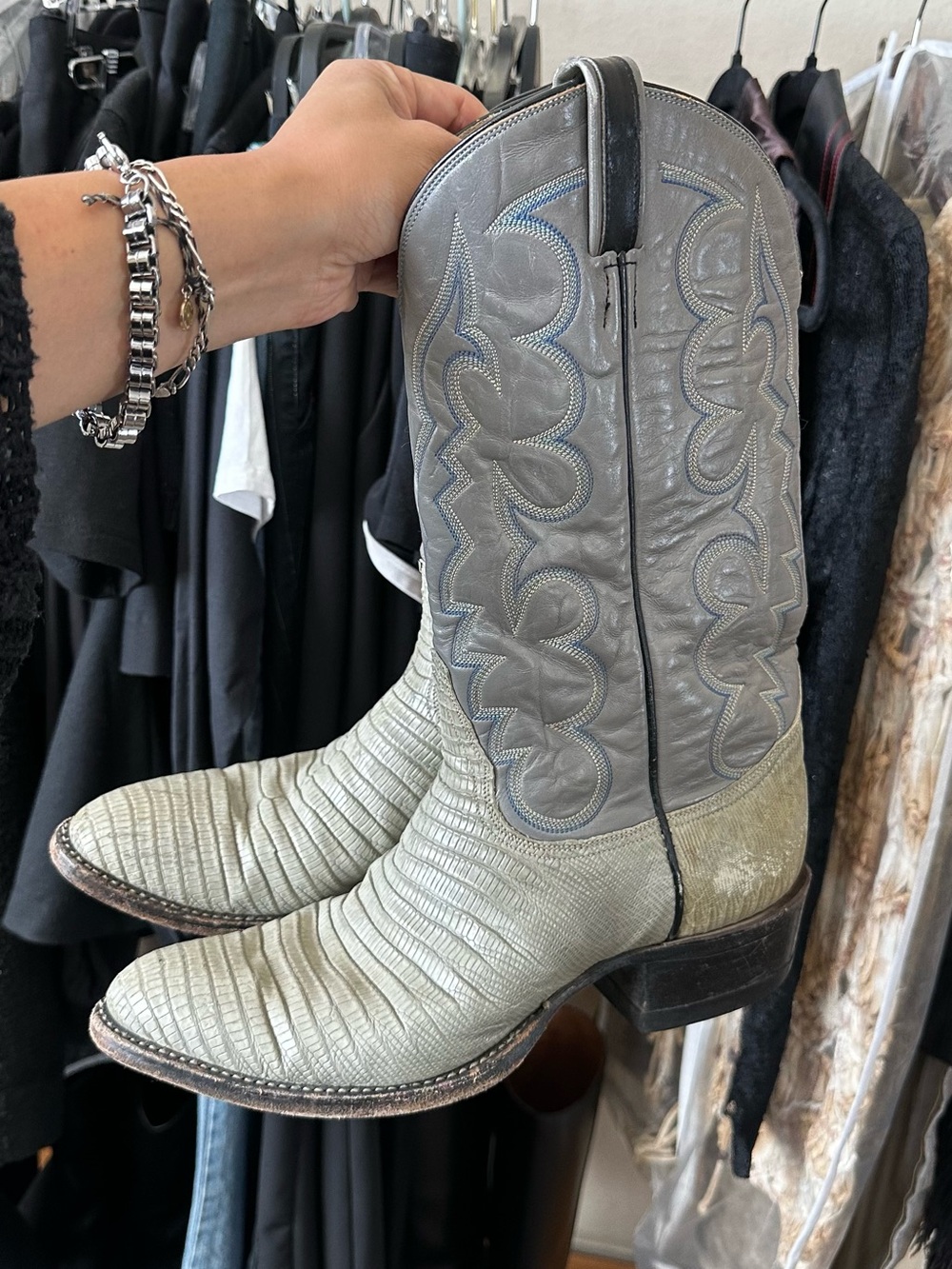 TONY LAMA Gray Western Leather Cowboy Boots